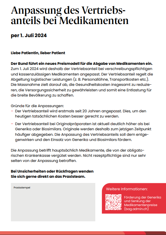Neues Preismodell für die Abgabe von Medikamenten per 01.07.2024